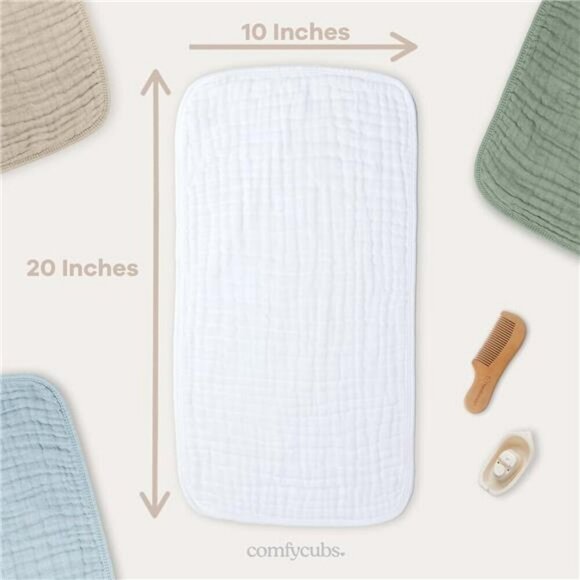 Comfy Cubs Muslin Baby Burp Cloths Pack 10 Large 6 Layer Soft Cotton White - Picture 3 of 7